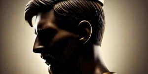 "Close-up silhouette of Messi wearing a gold king's crown, symbolizing his reign as the king of football."