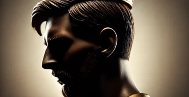 "Close-up silhouette of Messi wearing a gold king's crown, symbolizing his reign as the king of football."