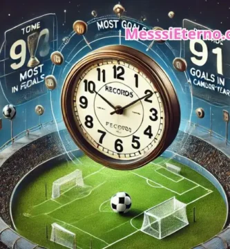 A clock symbolizing Messi's record-breaking moments, including his 91 goals in a calendar year.