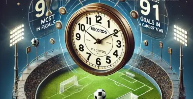 A clock symbolizing Messi's record-breaking moments, including his 91 goals in a calendar year.