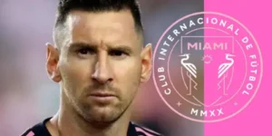 "Inter Miami vs. Atlanta United - Image of Lionel Messi with the Inter Miami logo."