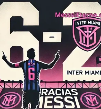 Messi celebrating a 6-2 victory for Inter Miami, highlighting his hat-trick performance.