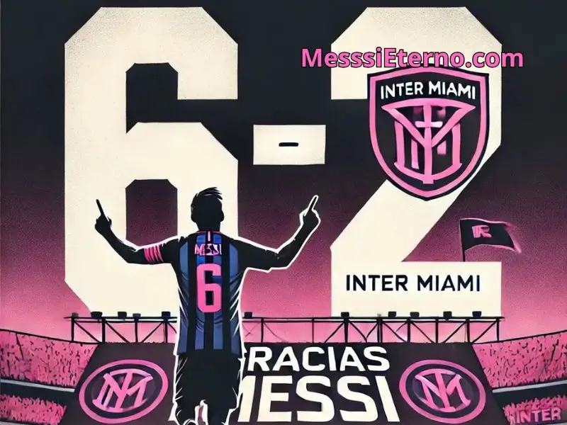 Messi celebrating a 6-2 victory for Inter Miami, highlighting his hat-trick performance.