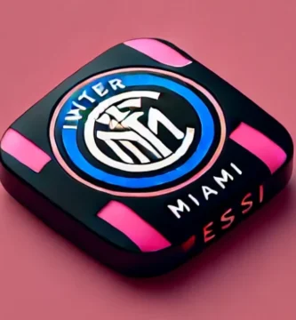 "Favicon minimalista de Inter Miami en colores rosa y negro con la leyenda Messi en tipografía moderna y audaz."