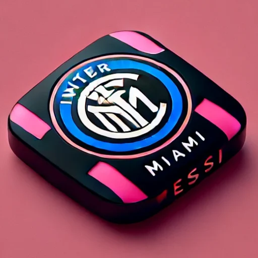 "Favicon minimalista de Inter Miami en colores rosa y negro con la leyenda Messi en tipografía moderna y audaz."