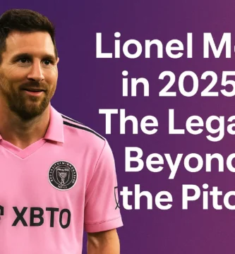 lionel messi wearing inter miami jersey in 2025 alongside the article title "lionel messi in 2025: the legacy beyond the pitch"